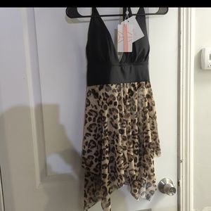 Cheetah print two-piece long top bathing suit